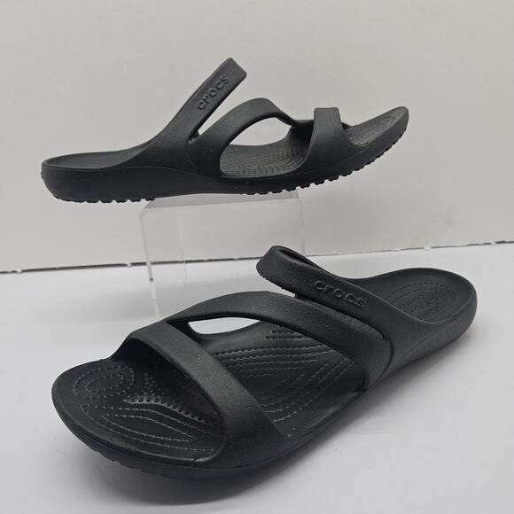 Crocs Women’s Kadee II Comfort Sandals Strappy Slip On Black Sz 10 - Picture 1 of 7